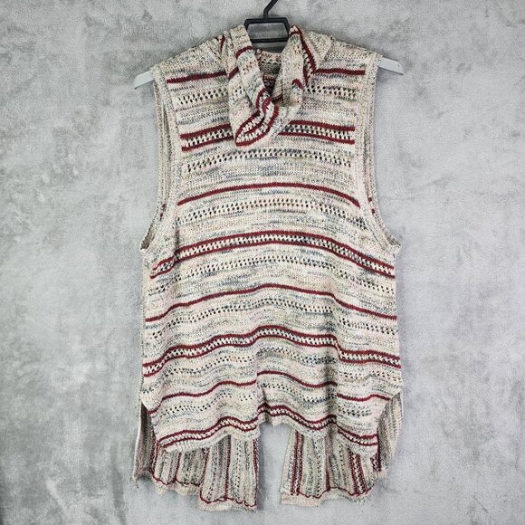 Womens Cato Beige Red Striped Open Knit Sleeveless Cardigan Vest Acrylic 22/24 - Picture 7 of 10